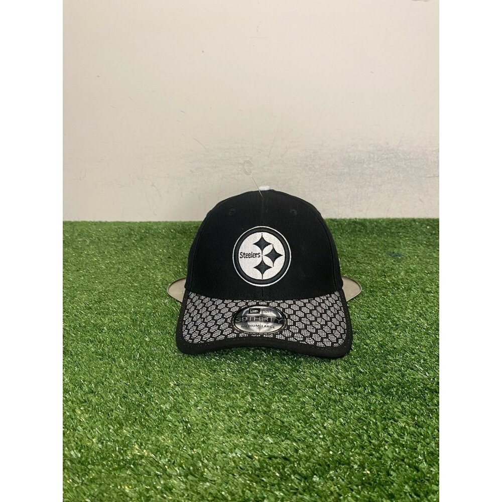 Pittsburgh Steelers hat cap fitted medium M/L black silver New Era 39thirty mens